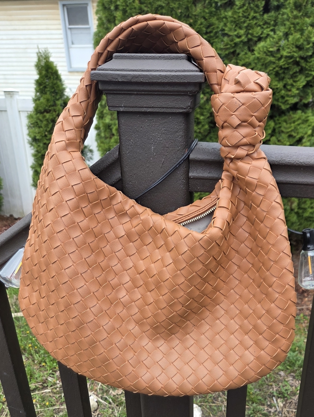 Woven Leather Hobo Bag in Tan